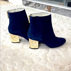 1901 Blue and Gold Ankle Boots with Minimalist Design